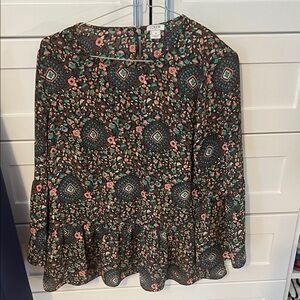 J. Crew Factory Blue and Pink Patterned Blouse